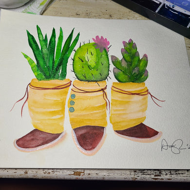 Watercolor Cacti in Mocs- original