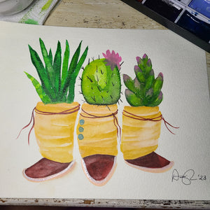 Watercolor Cacti in Mocs- original