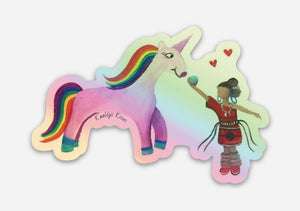 Little girl and unicorn sticker